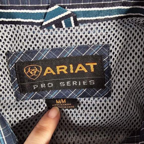 Ariat Pro Series Shirt Mens Medium Blue Plaid Button Up Long Sleeve Vented - Picture 5 of 11